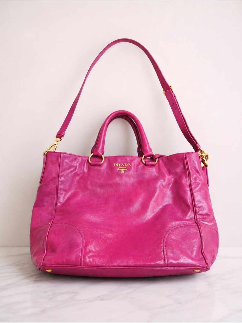 Prada Bright Fuchsia Leather Shoulder Tote